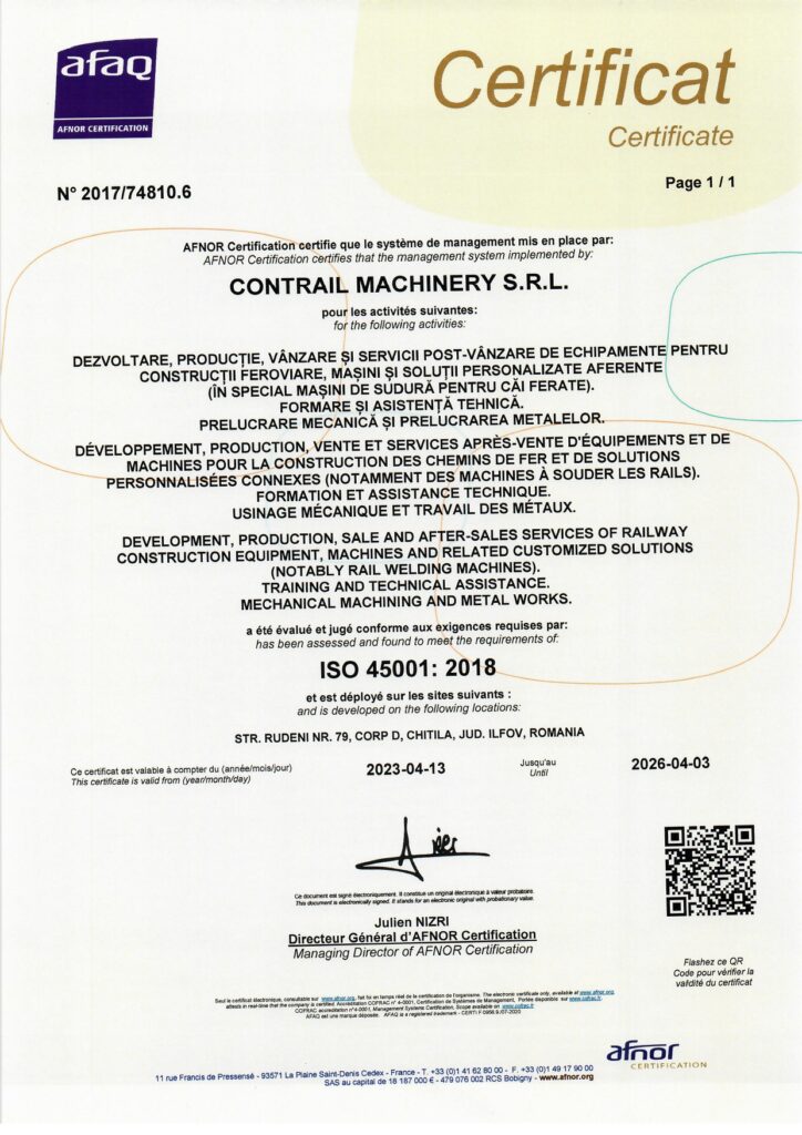 AFAQ - ISO 45001 Certificate